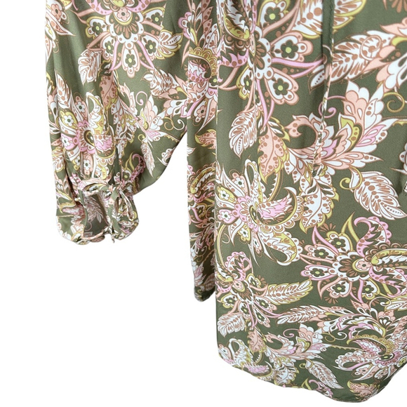 Belle Kim Gravel Boho Free Spirit Blouse Olive Dusk Paisley Peasant Top Size 1X - Picture 6 of 10